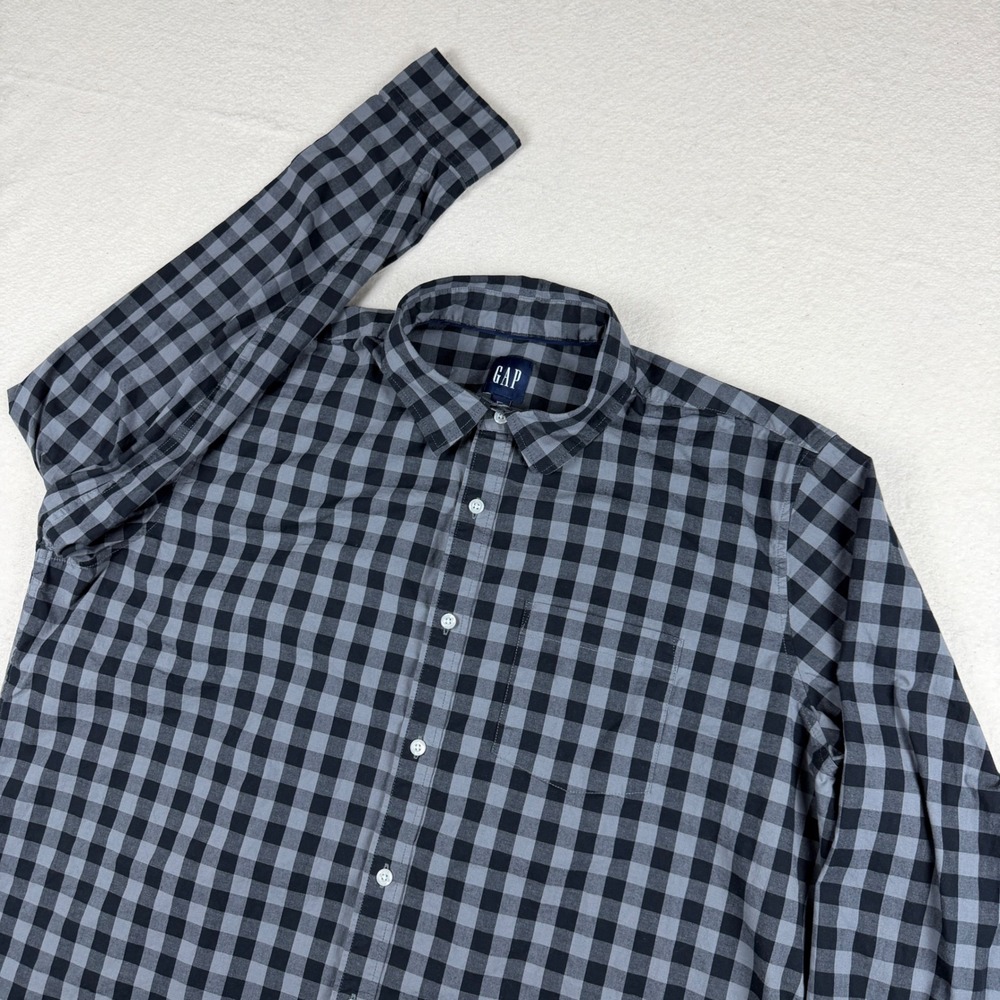 Gap Mens XXL Grey Black Buffalo Plaid Long Sleeve Button Down Shirt Cotton Blend - Picture 1 of 7
